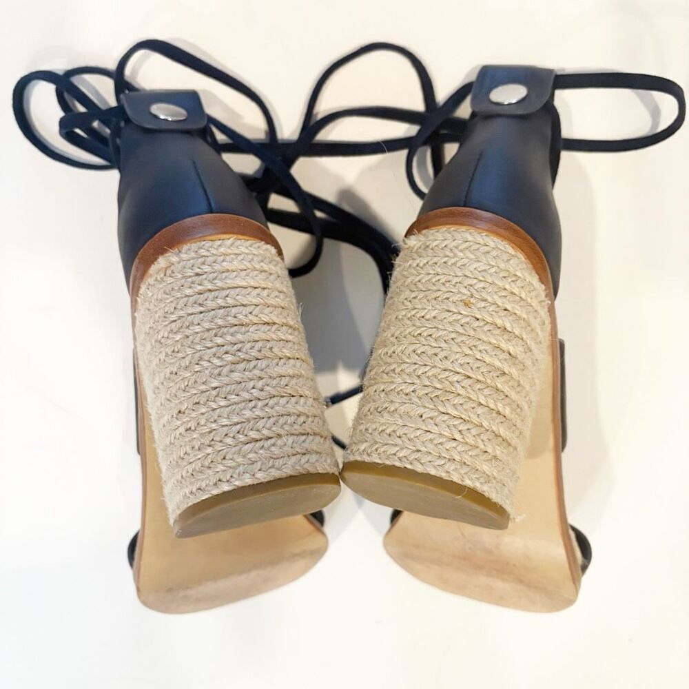 Rag & Bone Eden Sandal Navy Leather Raffia Lace Up $450 Size 38 - Picture 6 of 11